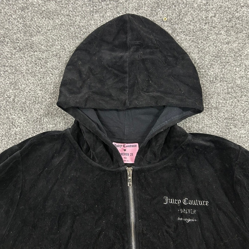 Juicy Couture Hoodie Womens Size 2X Black Velour Rhinestone Zip Up Forever 21